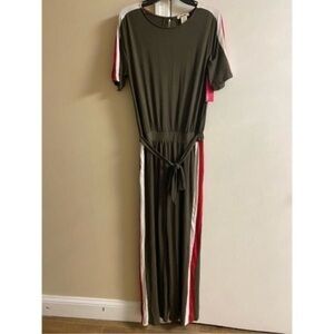 Shosho Olive Jumpsuit with Red and White Accents Medium